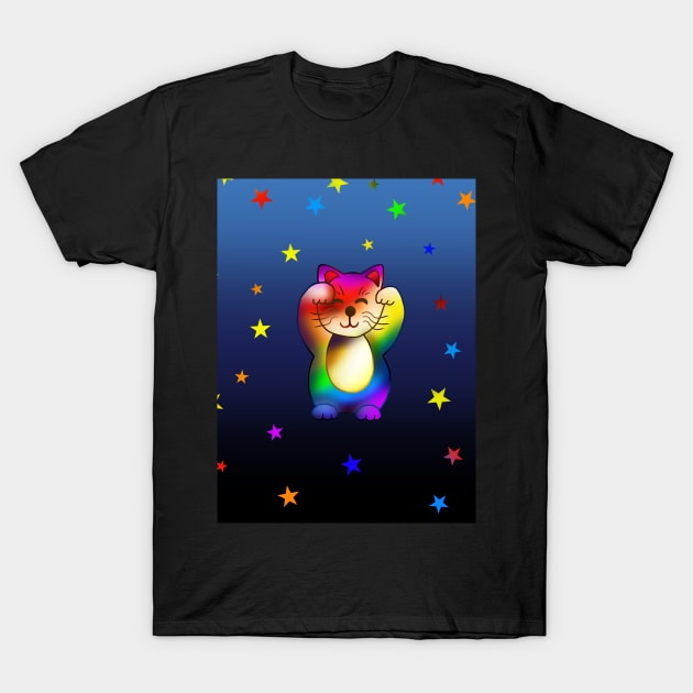 Cute rainbow lucky cat with stars T-Shirt by cuisinecat